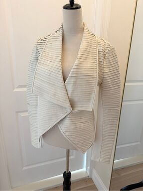 MARCIANO SHAYNA DRAPE LEATHER JACKET PALE PEARL SIZE 44